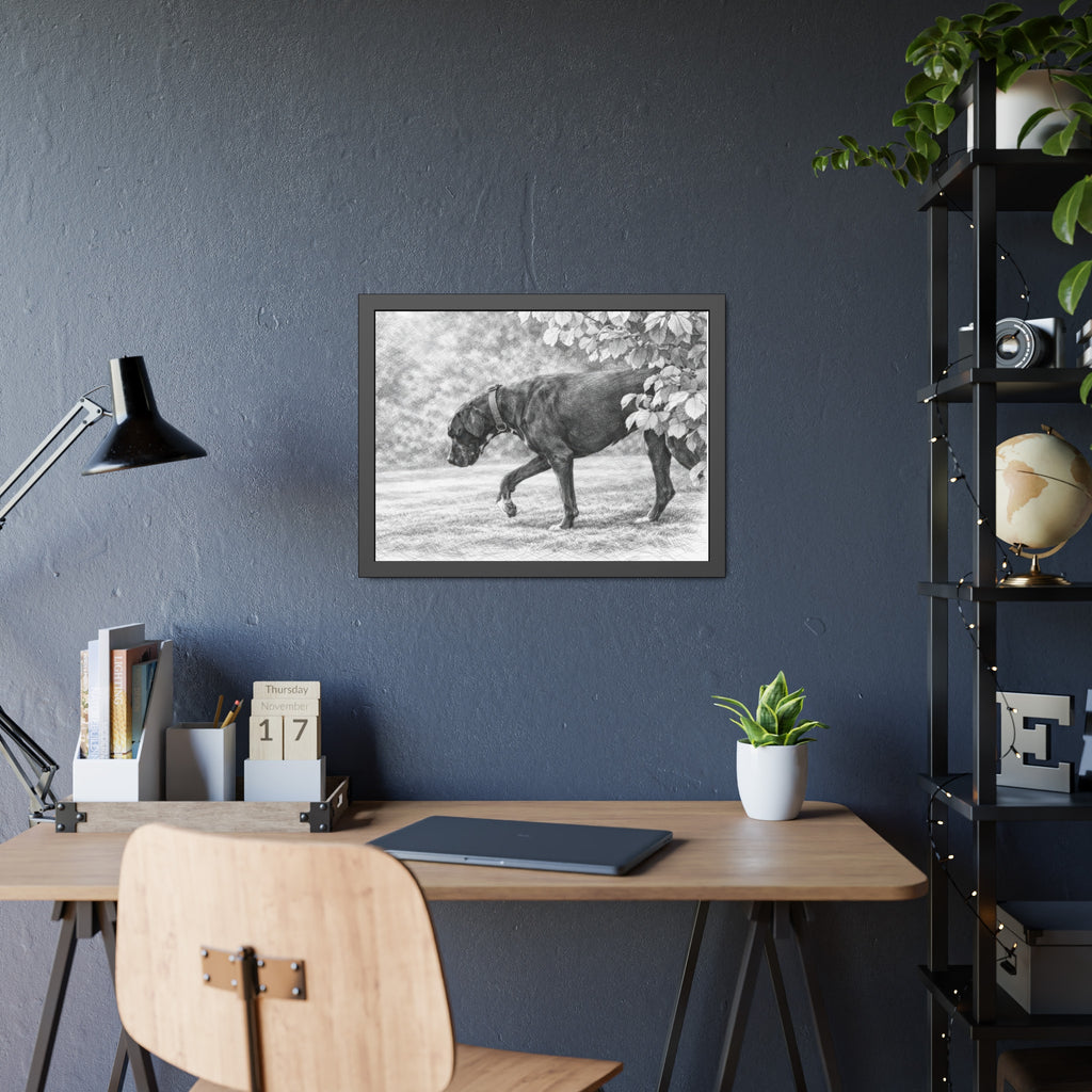 Framed Poster — Charcoal Dog Illustration Wall Art