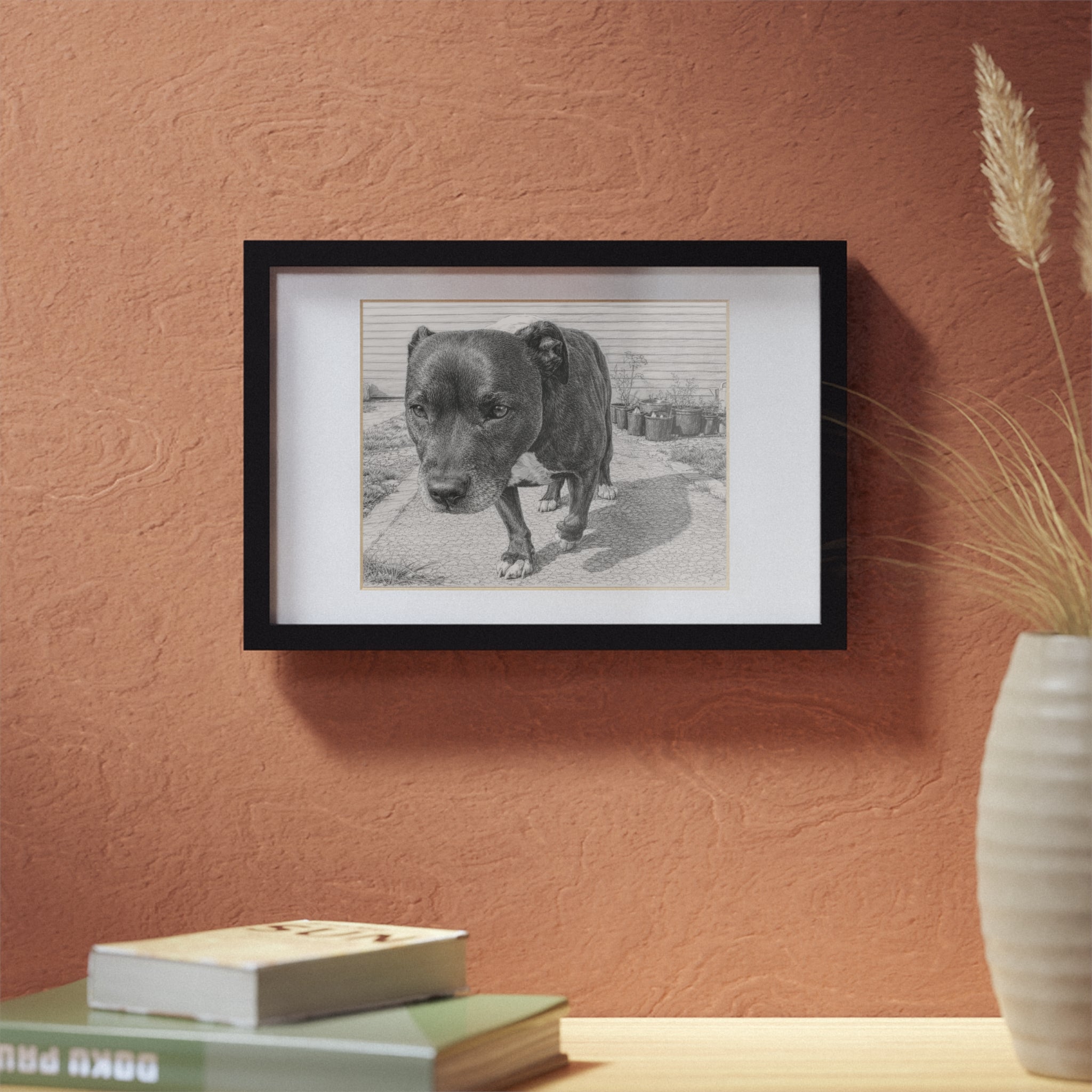 Black Framed Pet Portrait Poster — Realistic Sketch Dog Wall Art