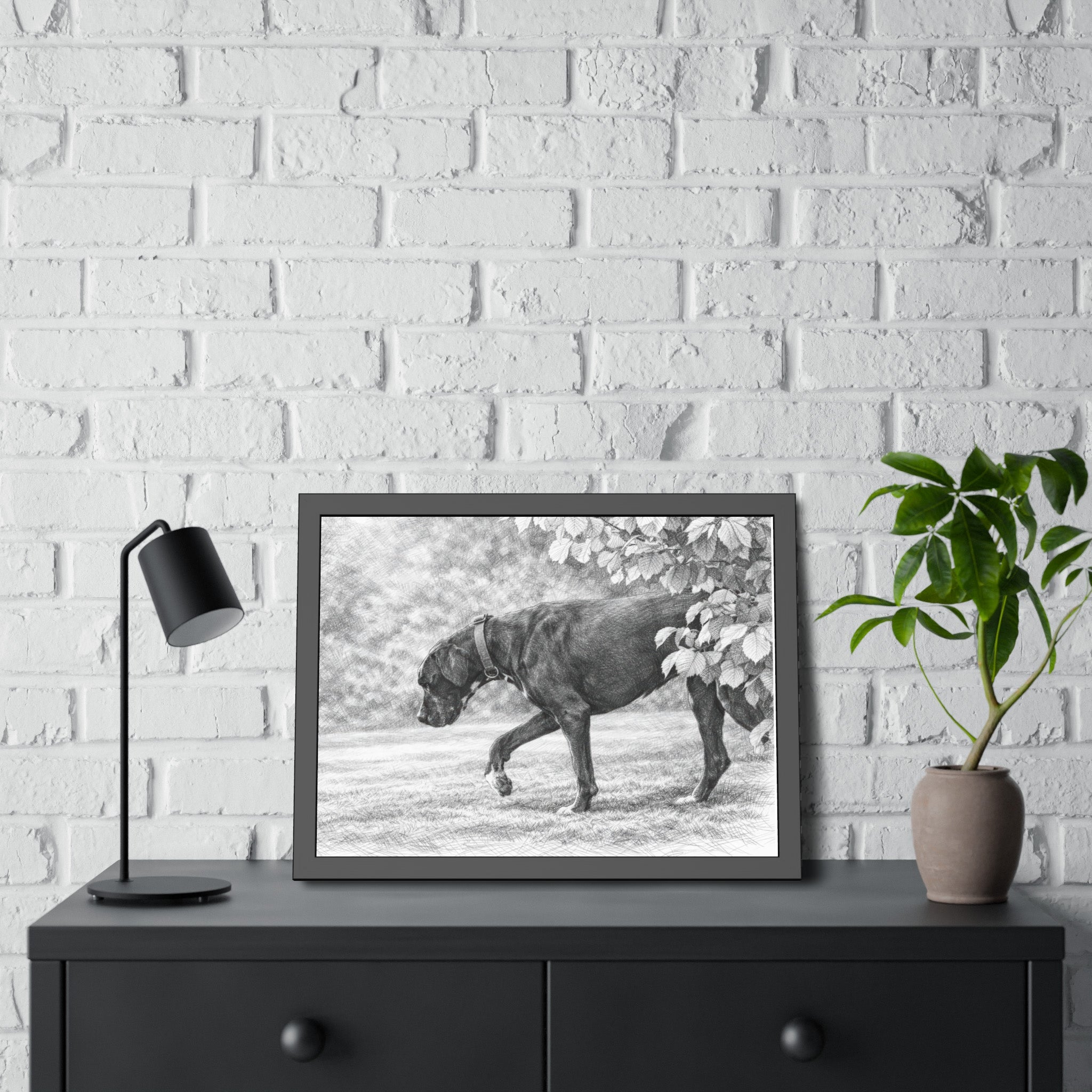 Framed Poster — Charcoal Dog Illustration Wall Art