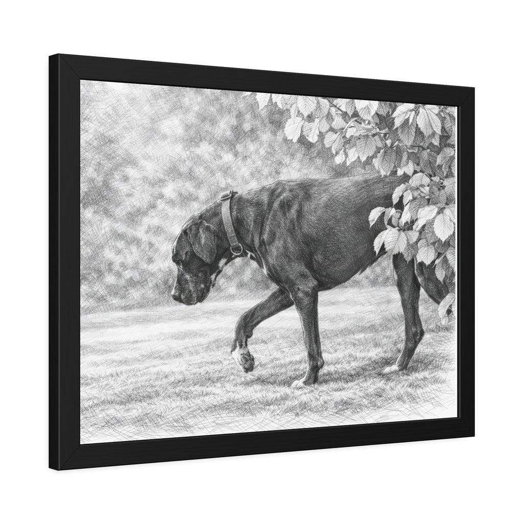 Framed Poster — Charcoal Dog Illustration Wall Art