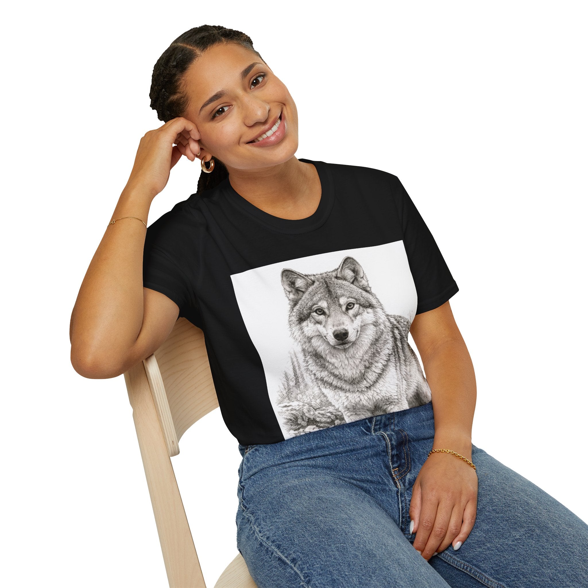 Wolf Illustration T-Shirt — Realistic Forest Wolf Graphic Tee