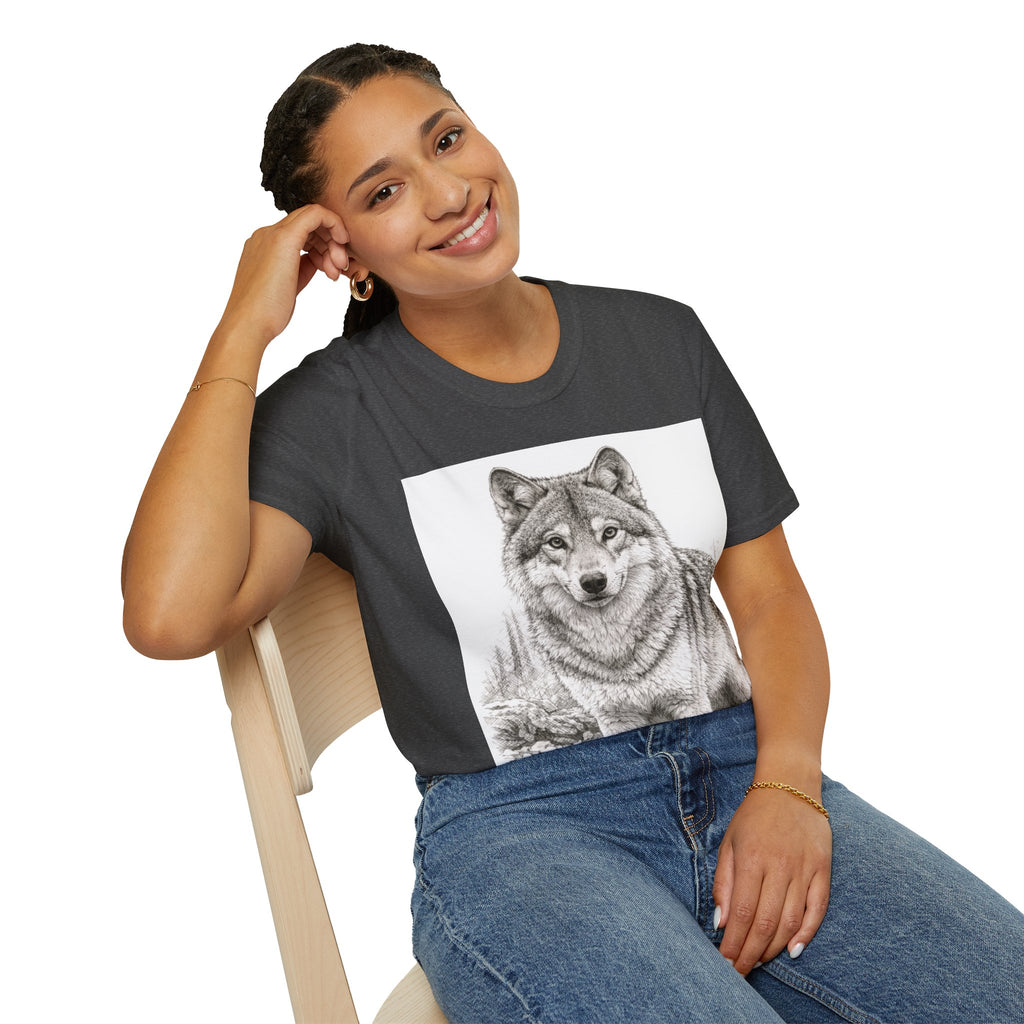 Wolf Illustration T-Shirt — Realistic Forest Wolf Graphic Tee