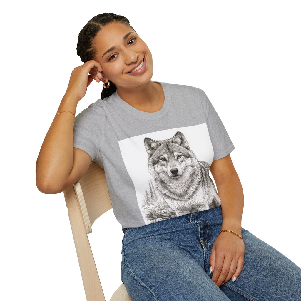 Wolf Illustration T-Shirt — Realistic Forest Wolf Graphic Tee