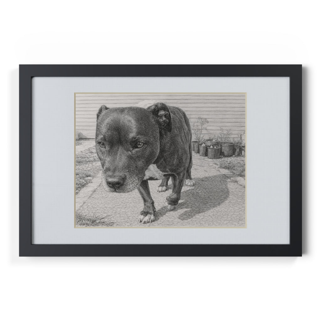 Black Framed Pet Portrait Poster — Realistic Sketch Dog Wall Art