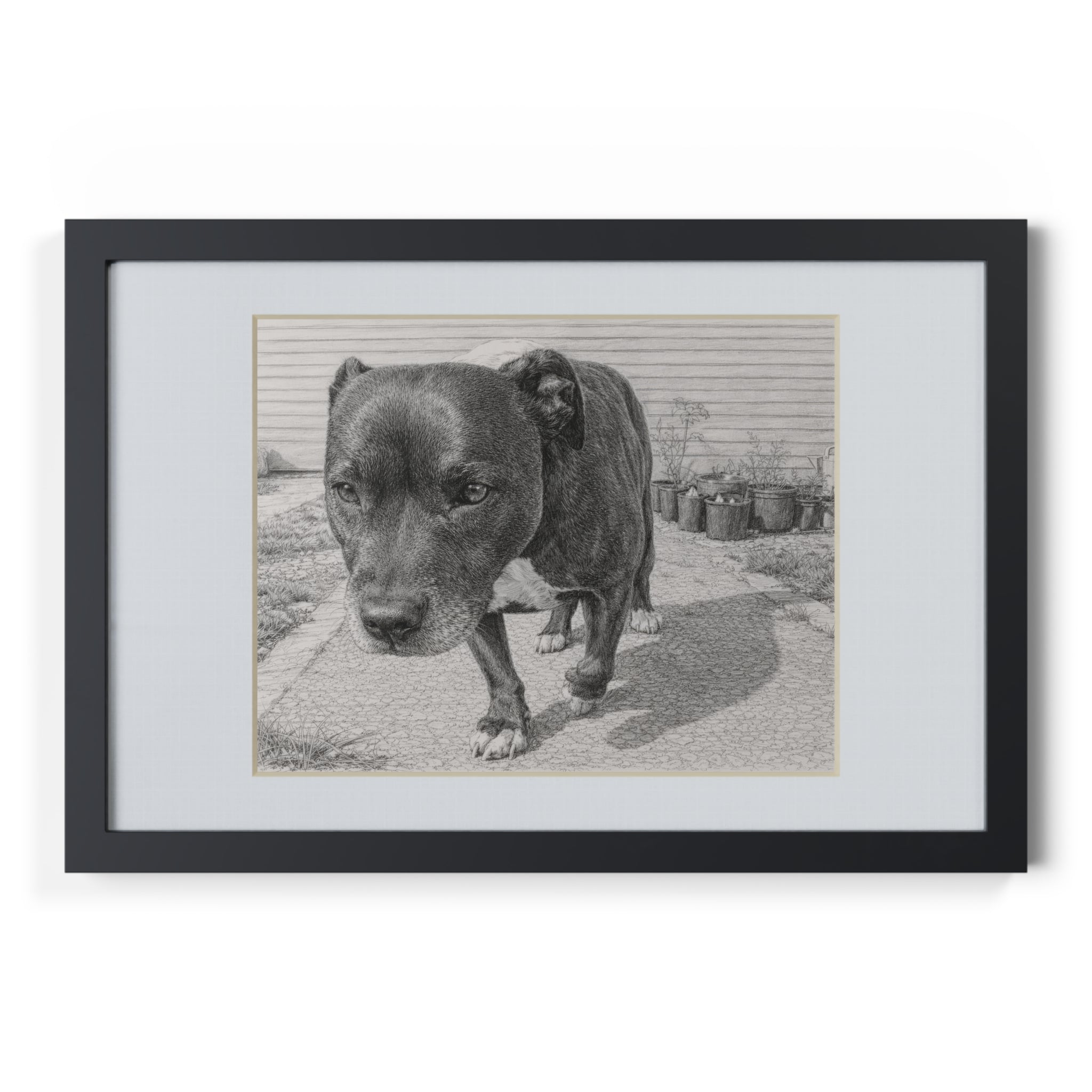Black Framed Pet Portrait Poster — Realistic Sketch Dog Wall Art