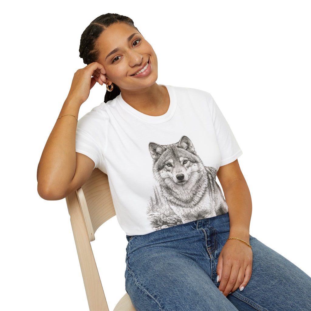 Wolf Illustration T-Shirt — Realistic Forest Wolf Graphic Tee