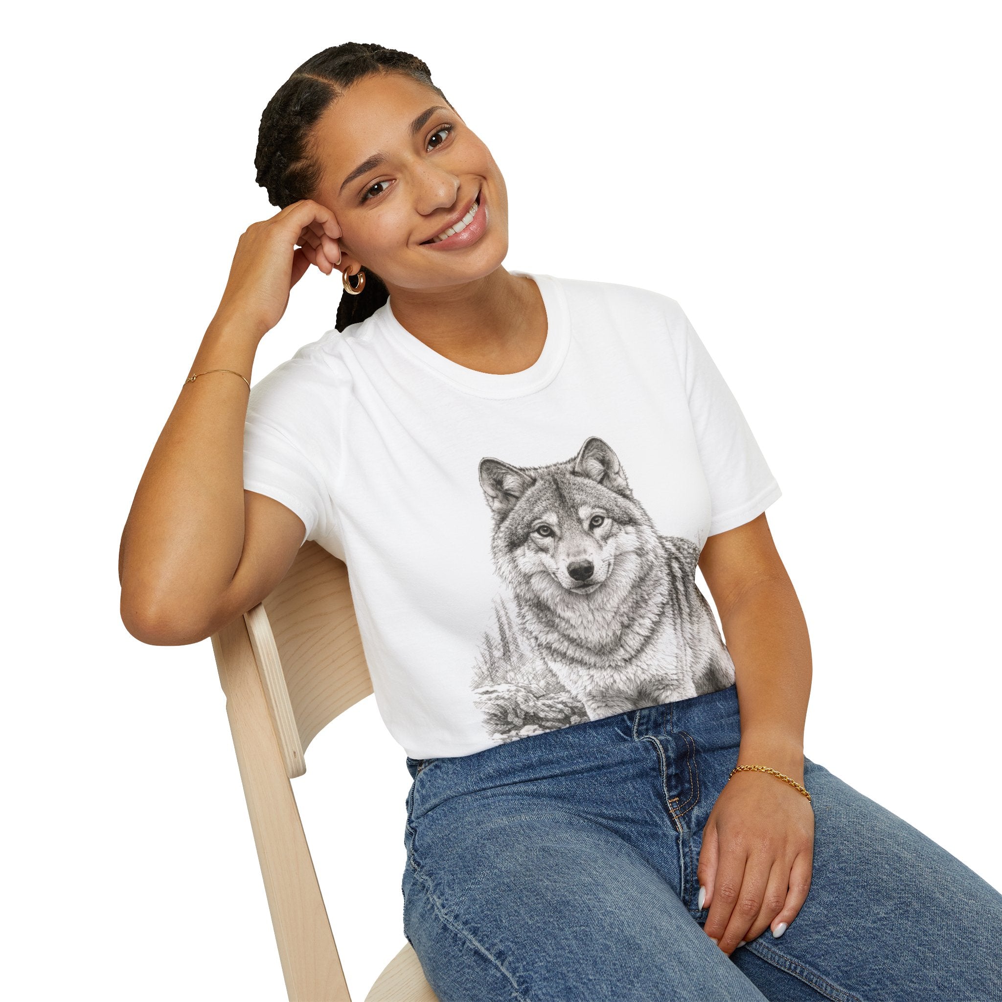 Wolf Illustration T-Shirt — Realistic Forest Wolf Graphic Tee