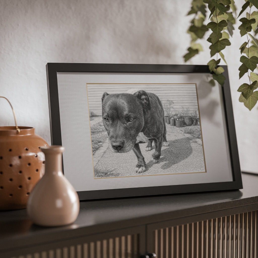 Black Framed Pet Portrait Poster — Realistic Sketch Dog Wall Art